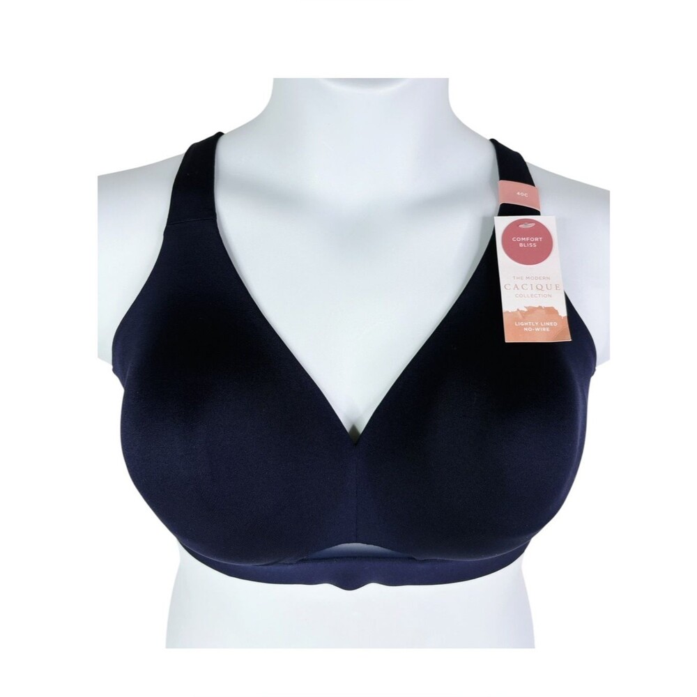 NWT Cacique Lightly Lined No Wire Bra sz 40C * Navy Blue Soft Breathable Comfy